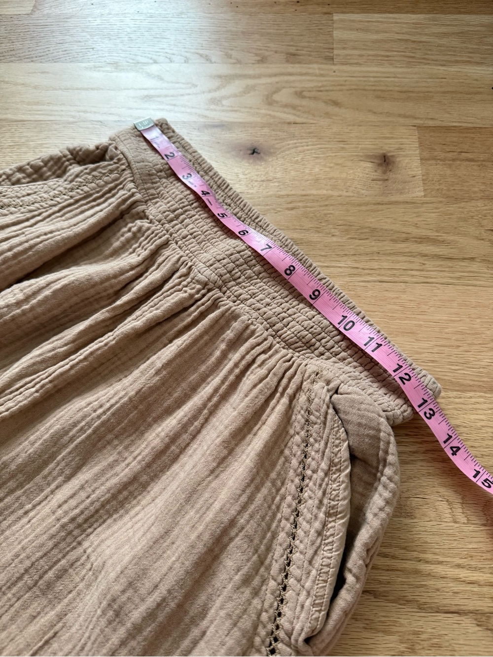 Aerie 100% Cotton Gauze Wide Leg Pants Elastic Waist Bottom Slit Tan Comfy M - Picture 4 of 9